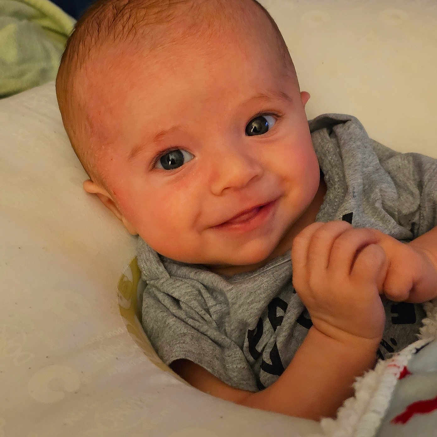 Luca joined the competition — help win amazing prizes! applique, baby, bed, bedroom, blanket, bodypart, clothing, coat, couch, crib, cushion, face, finger, fleece, furniture, hand, happy, head, homedecor, hoodie