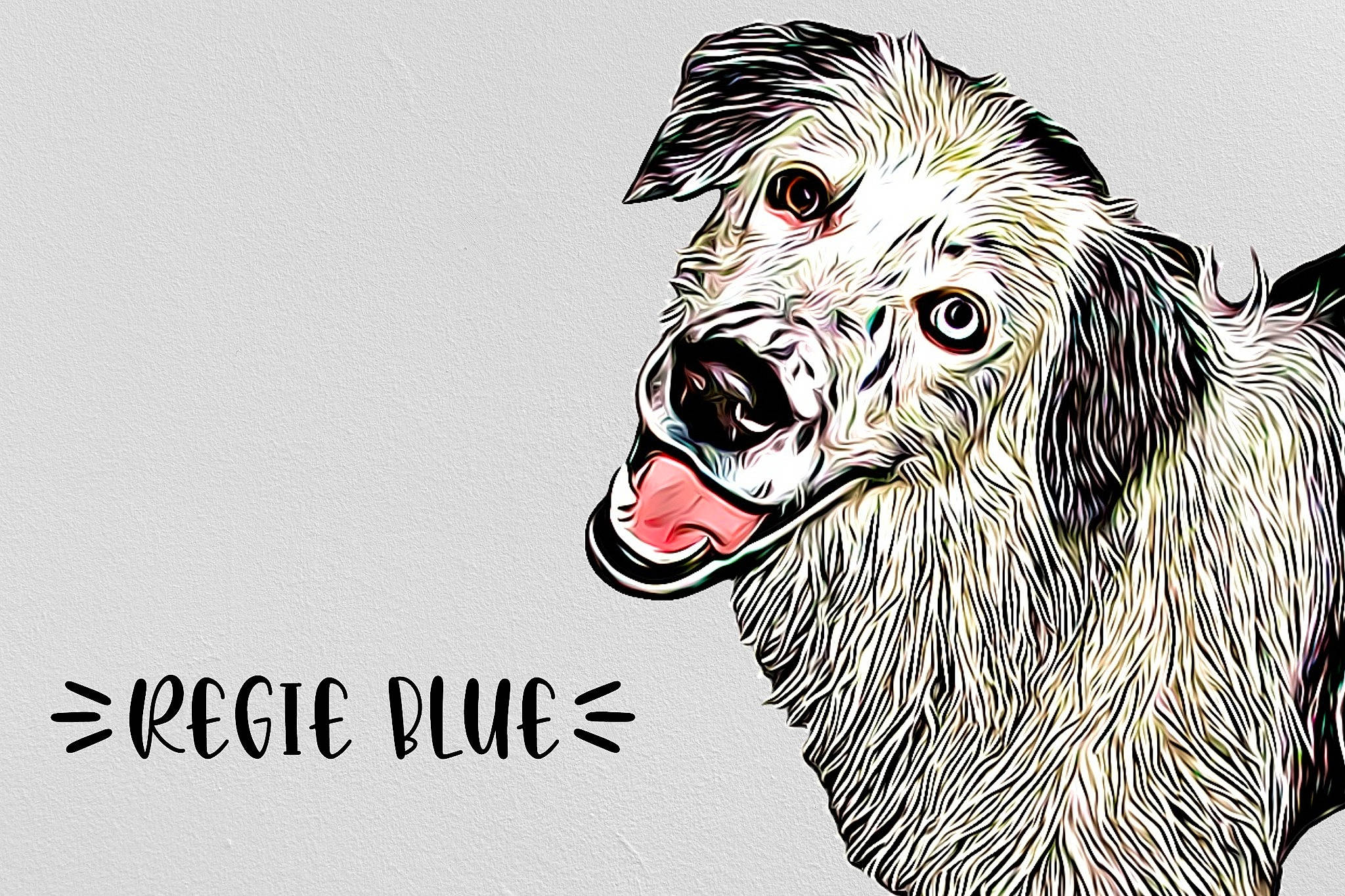Regie Blue is registered to the contest to win money with this photo: art, canidae, carnivore, companion_dog, dog, dog_breed, drawing, fang, font, fur, illustration, jaw, painting, rectangle, shout, snout, sporting_group, terrestrial_animal, visual_arts, working_animal