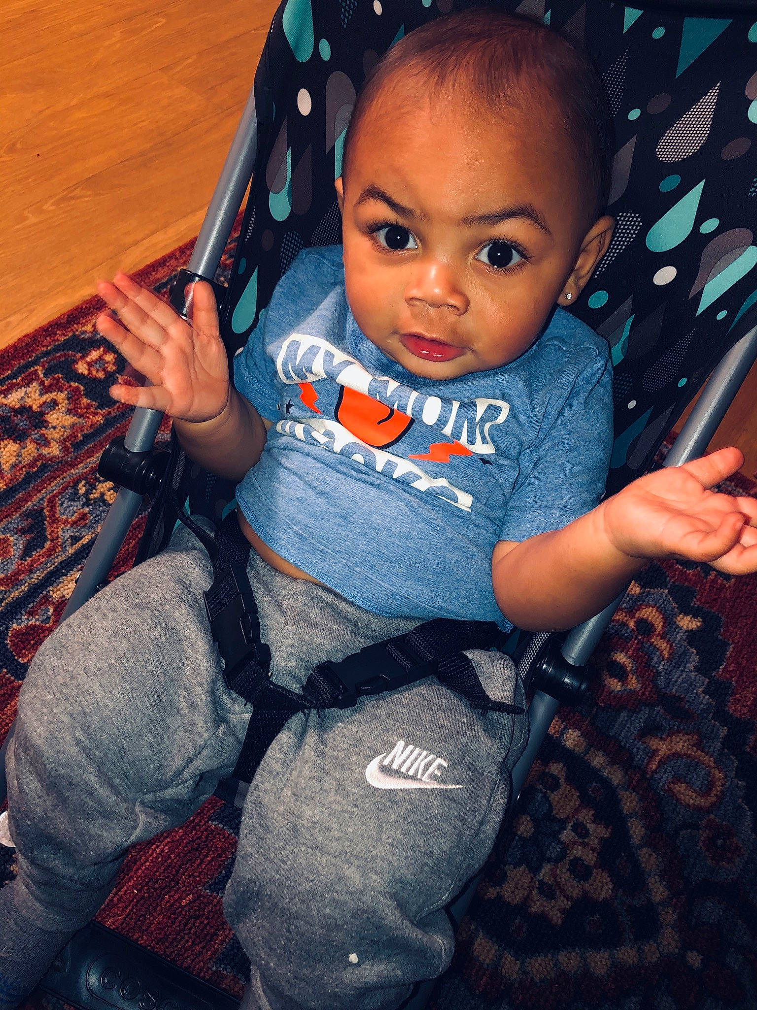 Kaedyn is registered to the contest to win money with this photo: baby, baby_carriage, beauty, black_hair, cheek, child, cool, eye, face, forehead, hair, hairstyle, head, nose, people, person, product, sitting, skin, smile