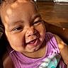 baby, smile, face, child, portrait, indoor, tank_top, purple_clothing, sunlight, shadow, cute, happy, infant, closeup, person, skin, hair, expression, joy, warm_light