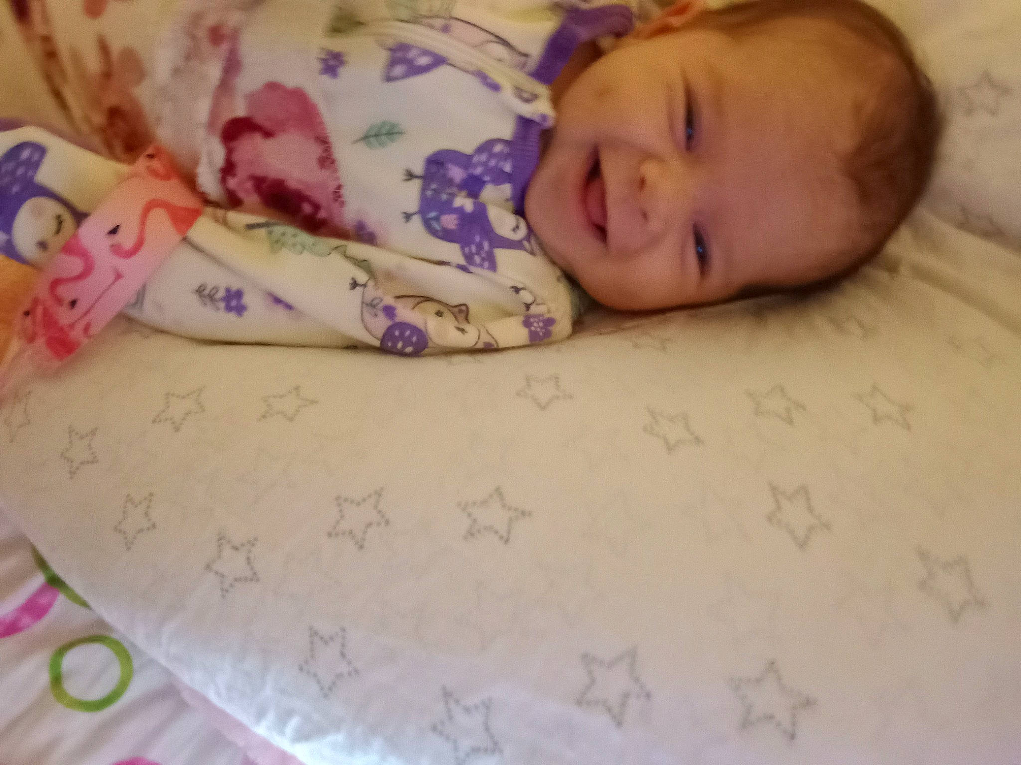 Lakelynn joined the competition — help win amazing prizes! baby, baby_products, baby_sleeping, baby_toddler_clothing, bedding, bedtime, cheek, child, comfort, eye, facial_expression, head, linens, pattern, person, room, skin, sleeve, smile, textile
