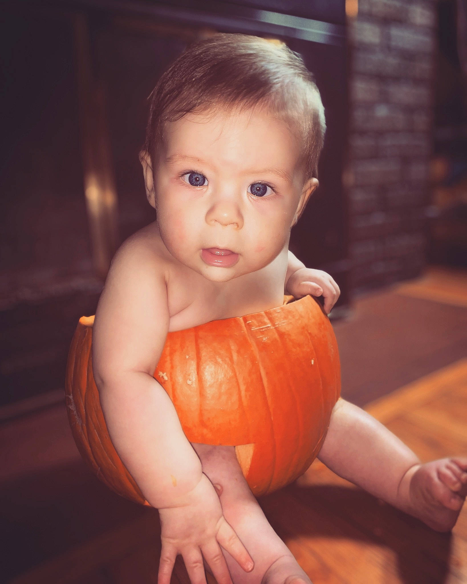 Trypp is registered to the contest to win money with this photo: arm, calabaza, chest, cucurbita, dress, finger, flash_photography, flooring, gourd, hair, human_body, mammal, mouth, natural_foods, person, plant, pumpkin, squash, vegetable, winter_squash