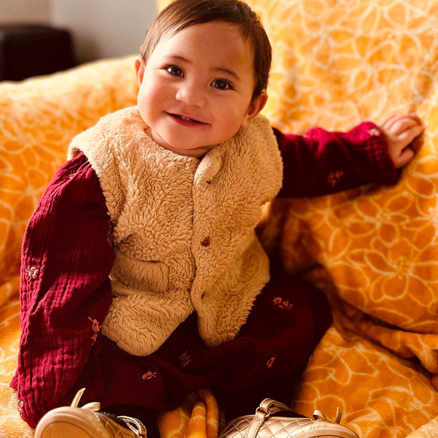Natalia joined the competition — help win amazing prizes! blanket, bodypart, child, clothing, couch, face, female, footwear, furniture, girl, happy, head, knitwear, person, photography, portrait, shoe, sitting, smile, sweater
