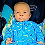 baby, infant, car_seat, blue_clothing, nike, blanket, child, face, portrait, serious, hand, young, sitting, indoors, person, cute, small, cozy, clothing_pattern, closeup