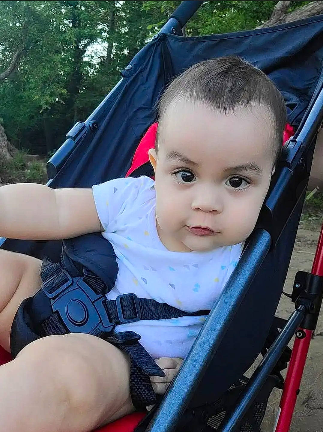 Iker joined the competition — help win amazing prizes! baby, baby_carriage, baby_products, chair, child, comfort, electric_blue, facial_expression, fun, grass, hairstyle, lap, leisure, person, plant, recreation, sitting, thigh, toddler, tree