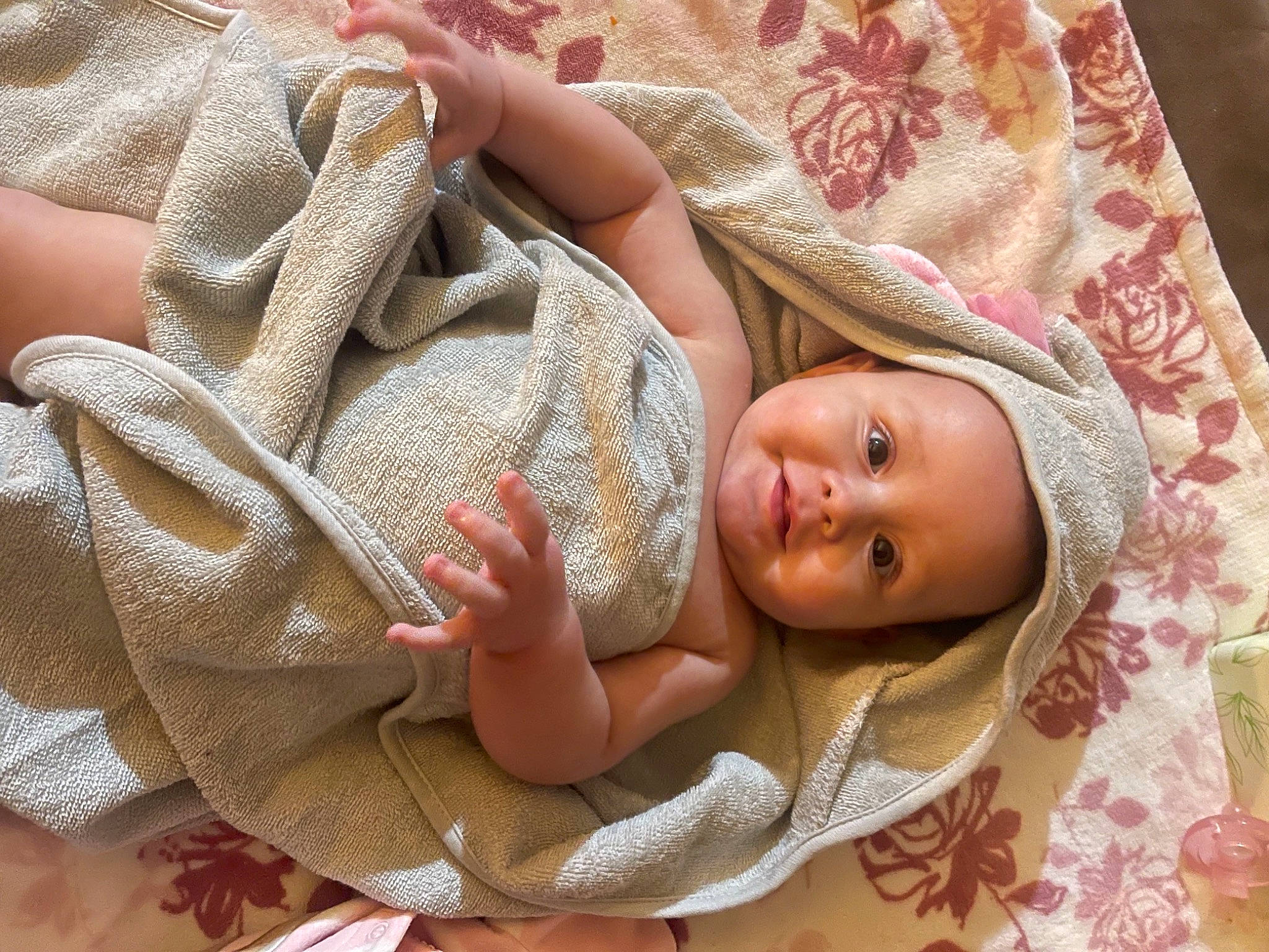 Kinzley joined the competition — help win amazing prizes! abdomen, baby, baby_products, baby_sleeping, baby_toddler_clothing, bedding, bedtime, child, comfort, gesture, headwear, linens, nail, pattern, peach, person, product, skin, textile, thumb