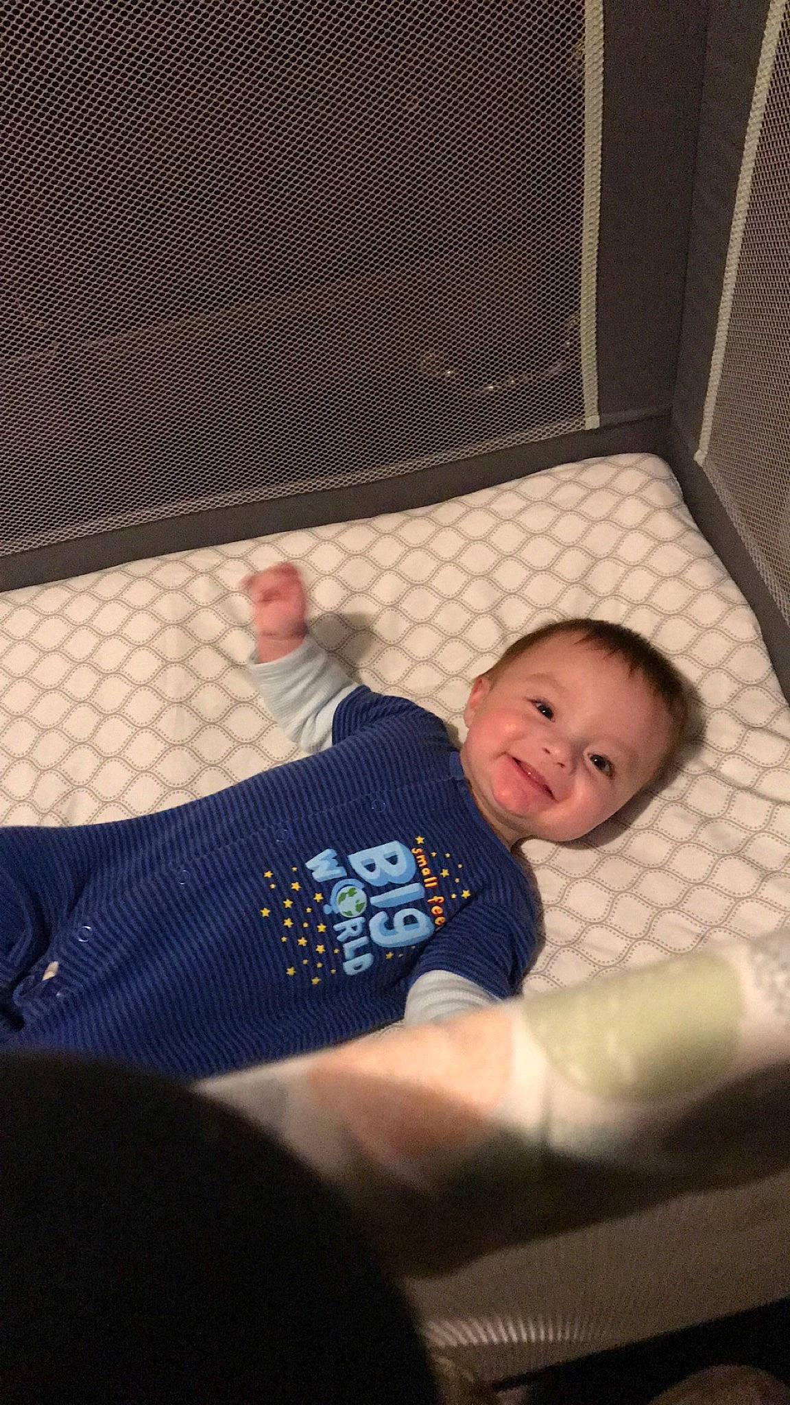 Karson is registered to the contest to win money with this photo: baby, baby_products, baby_toddler_clothing, chair, child, comfort, couch, flooring, fun, joy, knee, linens, pattern, person, play, room, sitting, smile, t_shirt, tints_and_shades