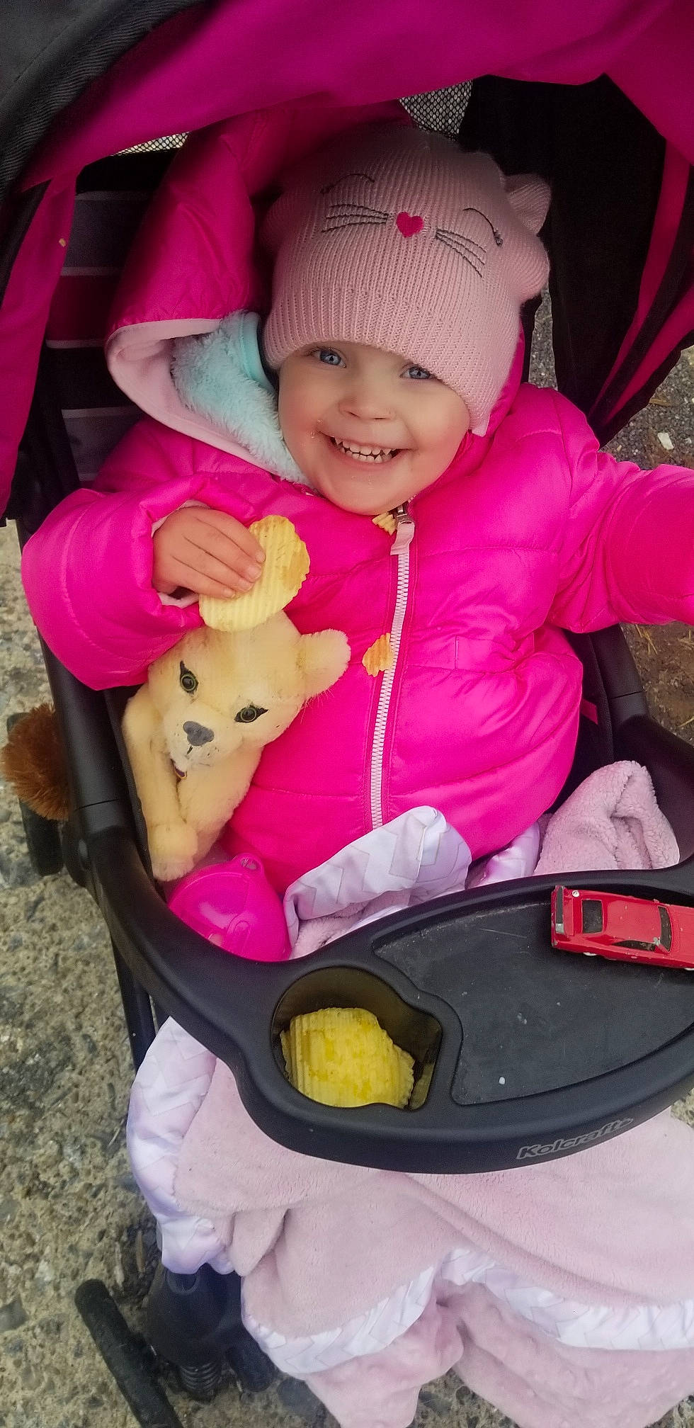 Alayah is registered to the contest to win money with this photo: baby_carriage, baby_products, child, headwear, joy, person, pink, product, toddler