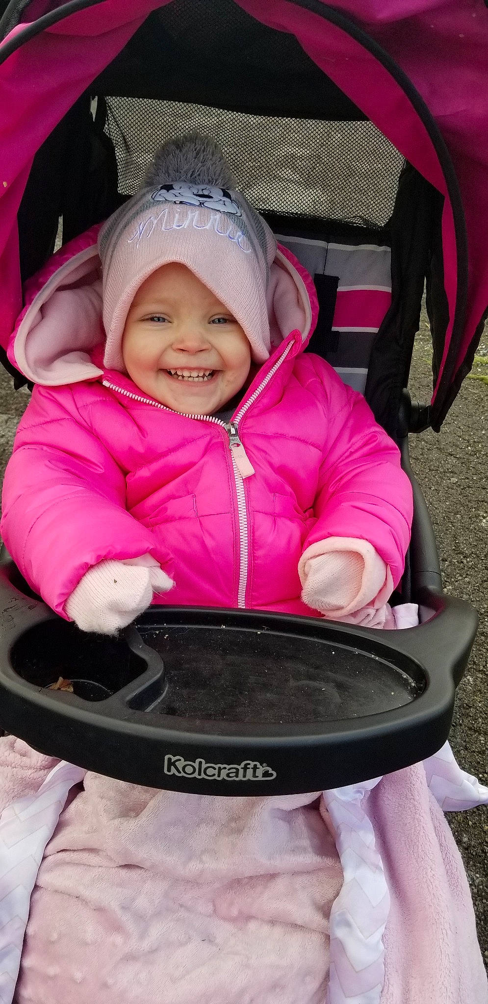 Alayah is registered to the contest to win money with this photo: baby, baby_carriage, baby_products, child, headwear, joy, person, pink, product, smile, toddler