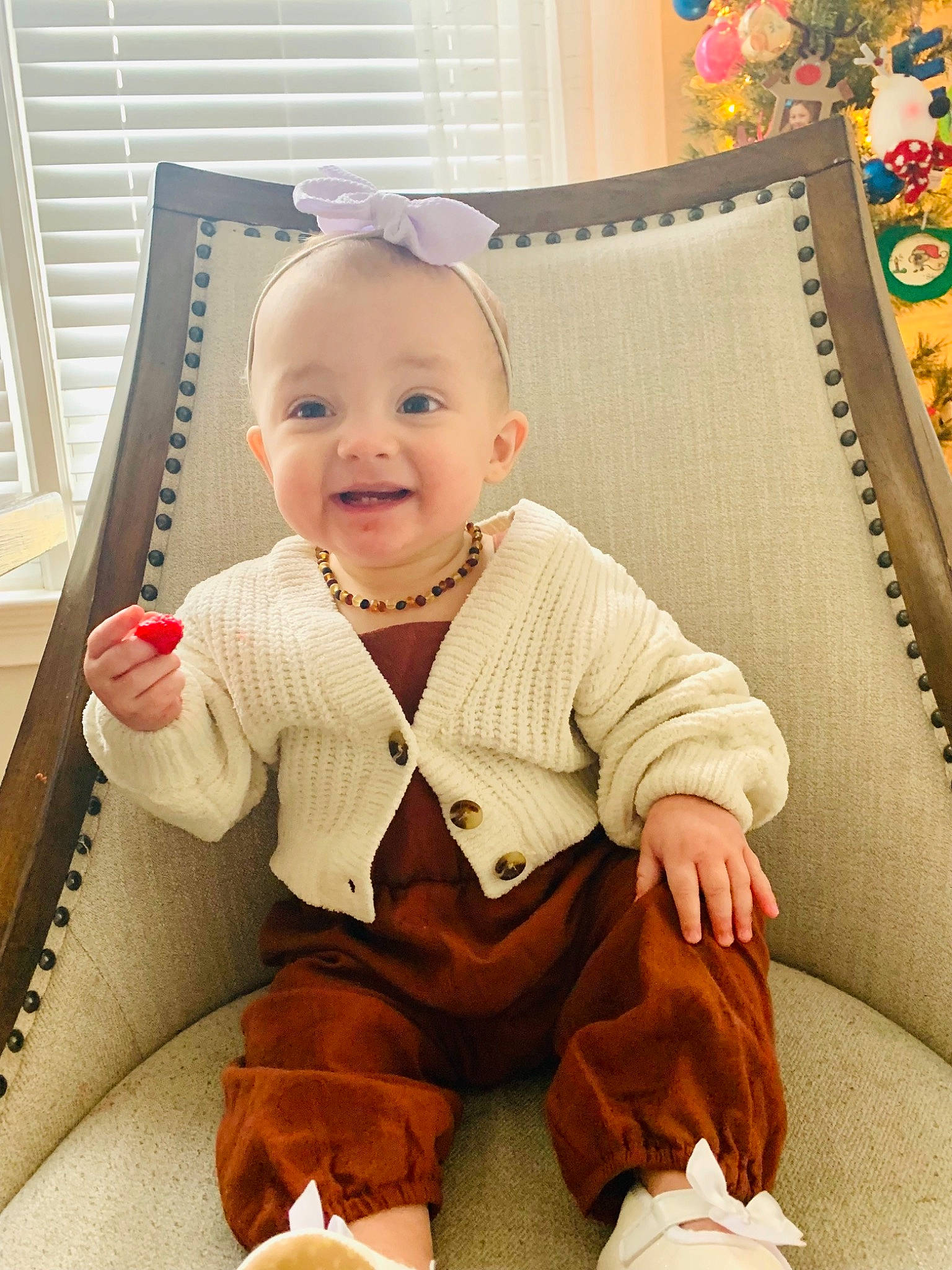 Nova-grace joined the competition — help win amazing prizes! baby, baby_products, baby_toddler_clothing, chair, child, comfort, face, facial_expression, flooring, fun, happy, joy, lap, linens, person, room, sitting, sleeve, smile, textile