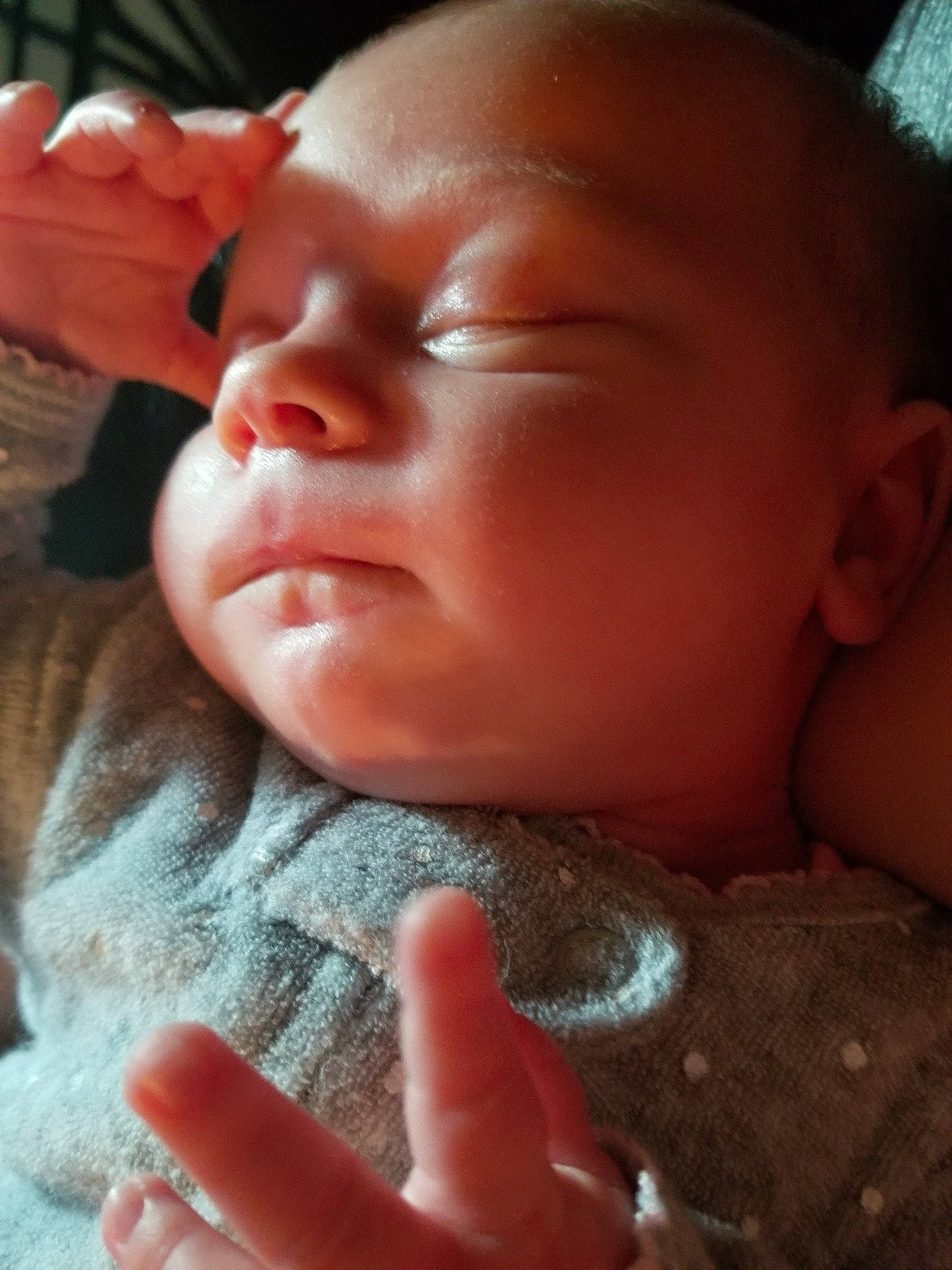 Holly is registered to the contest to win money with this photo: baby, cheek, child, chin, close_up, eye, face, finger, forehead, hand, head, lip, mouth, muscle, nail, nose, person, skin, sleep, thumb