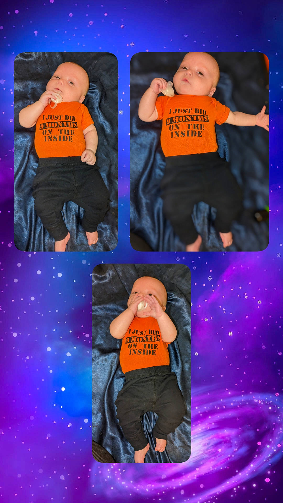 Keenan is registered to the contest to win money with this photo: baby, baby_toddler_clothing, blue, child, collage, electric_blue, magenta, orange, outerwear, pattern, person, photograph, pink, product, purple, red, sleeve, t_shirt, textile, toddler