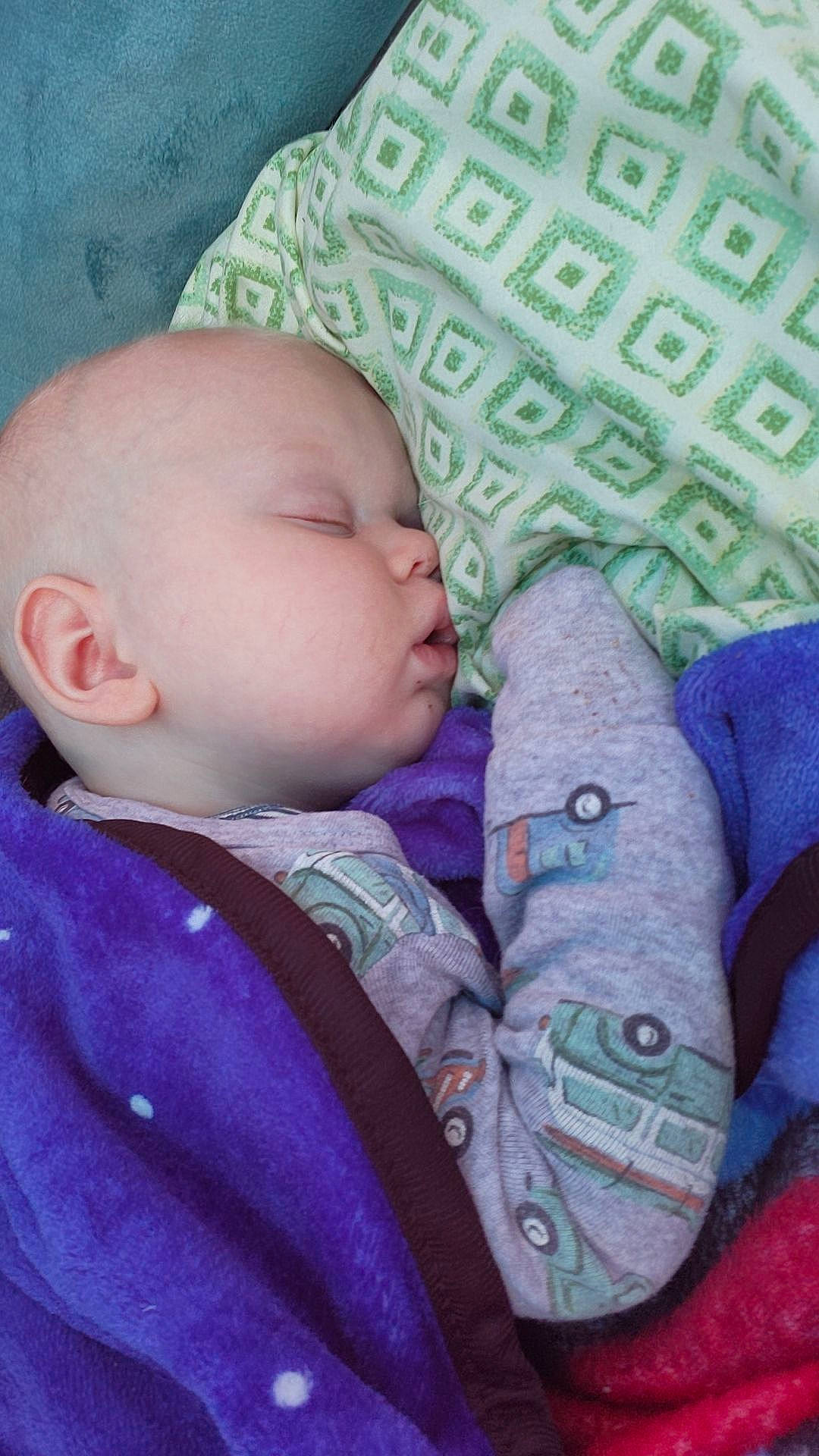 Hunter joined the competition — help win amazing prizes! azure, baby, baby_toddler_clothing, cheek, comfort, facial_expression, finger, hand, mammal, nose, organ, outerwear, person, pink, product, purple, skin, sleeve, textile, toddler