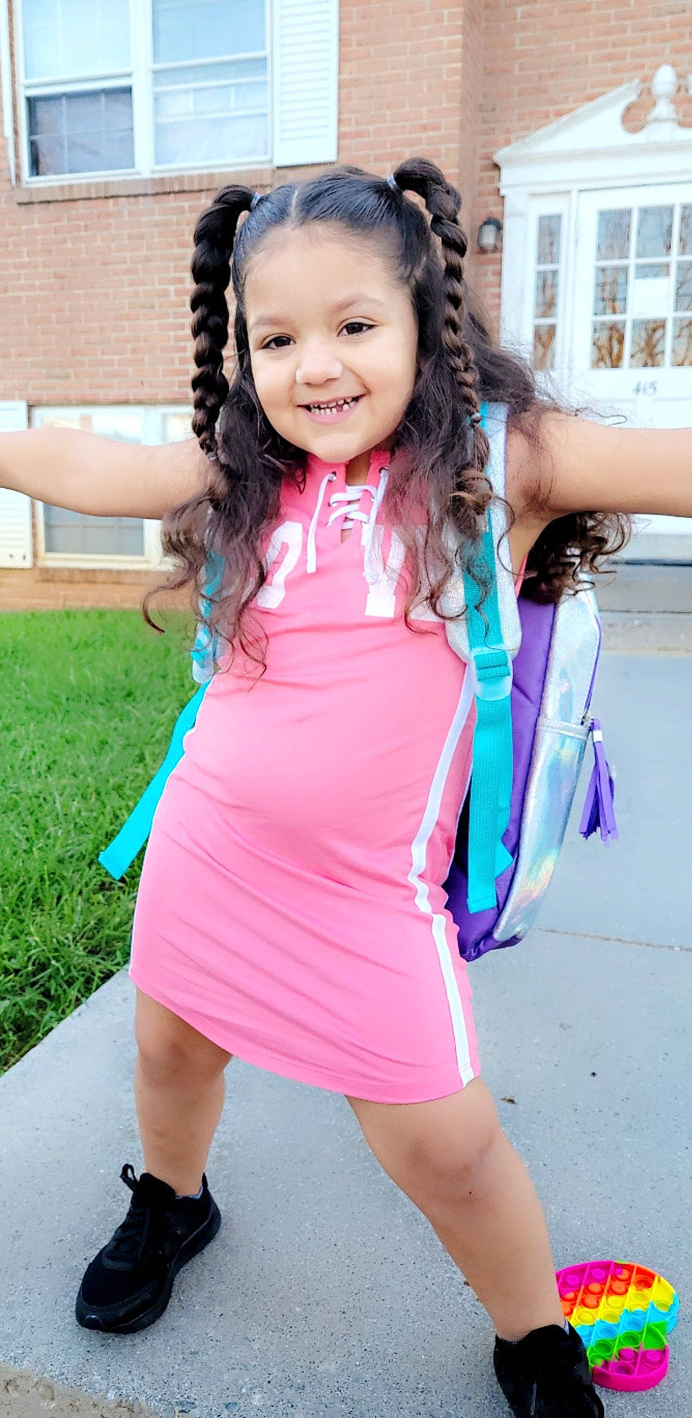 Ivy joined the competition — help win amazing prizes! dress, eye, face, fashion, gesture, hair, happy, head, joint, joy, leg, lip, neck, one_piece_garment, person, pink, purple, shoulder, skin, sleeve