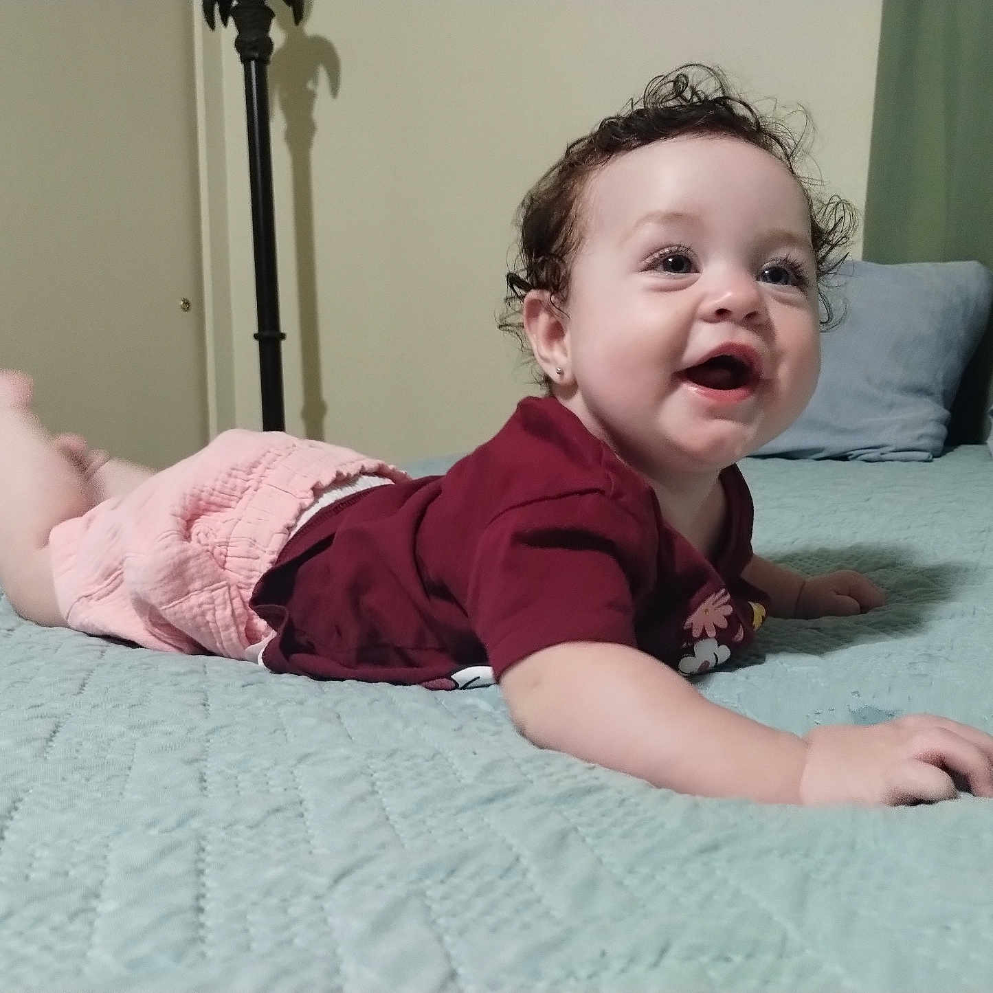 Aurora joined the competition — help win amazing prizes! baby, babylaughing, bed, bedroom, bodypart, couch, crawling, cushion, face, finger, furniture, hand, happy, head, homedecor, indoors, person, photography, portrait, room