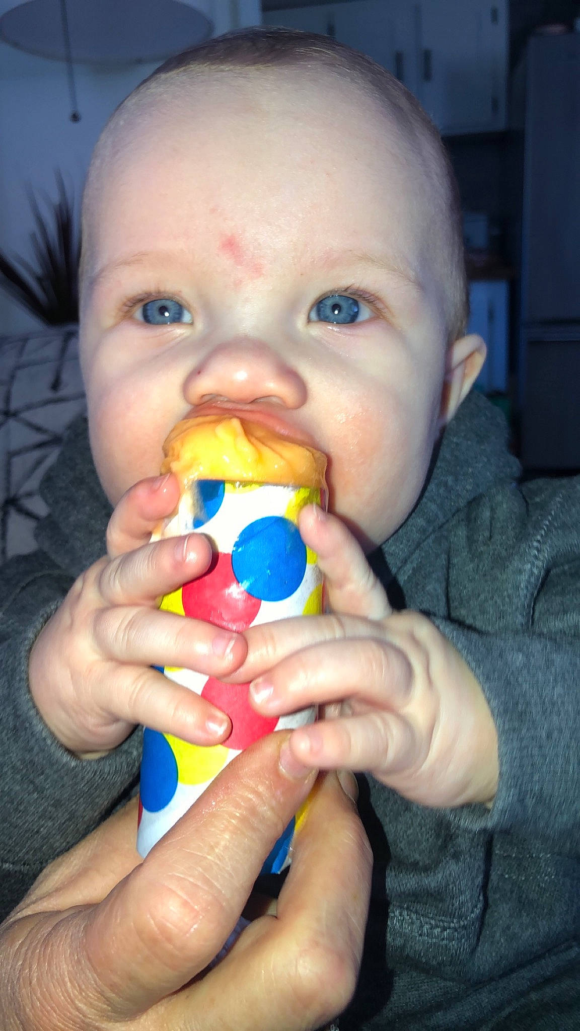 Clayson is registered to the contest to win money with this photo: baby, cheek, chin, drinkware, eye, eyebrow, eyelash, finger, fun, hand, happy, iris, lip, mouth, nail, nose, organ, person, skin, toddler