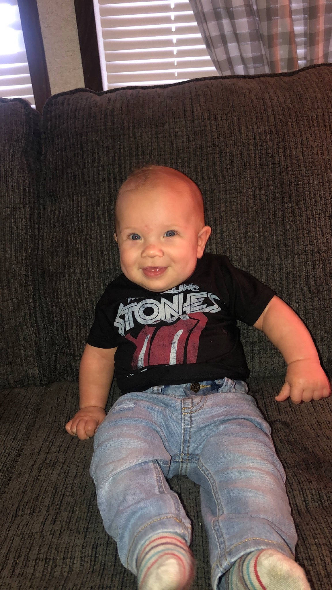 Clayson joined the competition — help win amazing prizes! baby, baby_toddler_clothing, cheek, chin, comfort, eye, finger, flash_photography, floor, flooring, hair, jeans, joy, leg, organ, person, skin, sleeve, smile, standing