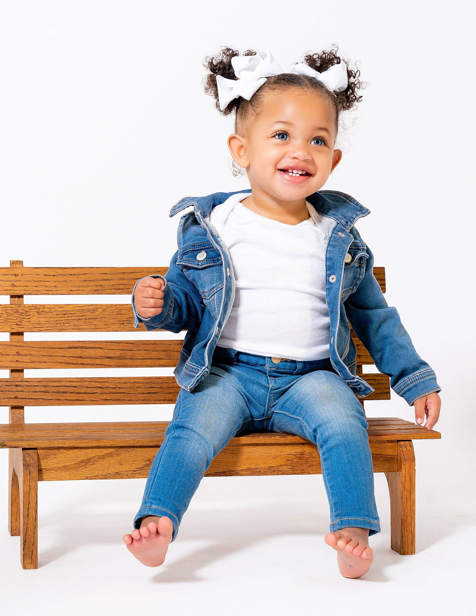 Amarianna is registered to the contest to win money with this photo: baby, blue, child, child_model, denim, furniture, jeans, joy, leg, person, photo_shoot, photography, play, portrait_photography, sitting, sleeve, standing, textile, toddler, white