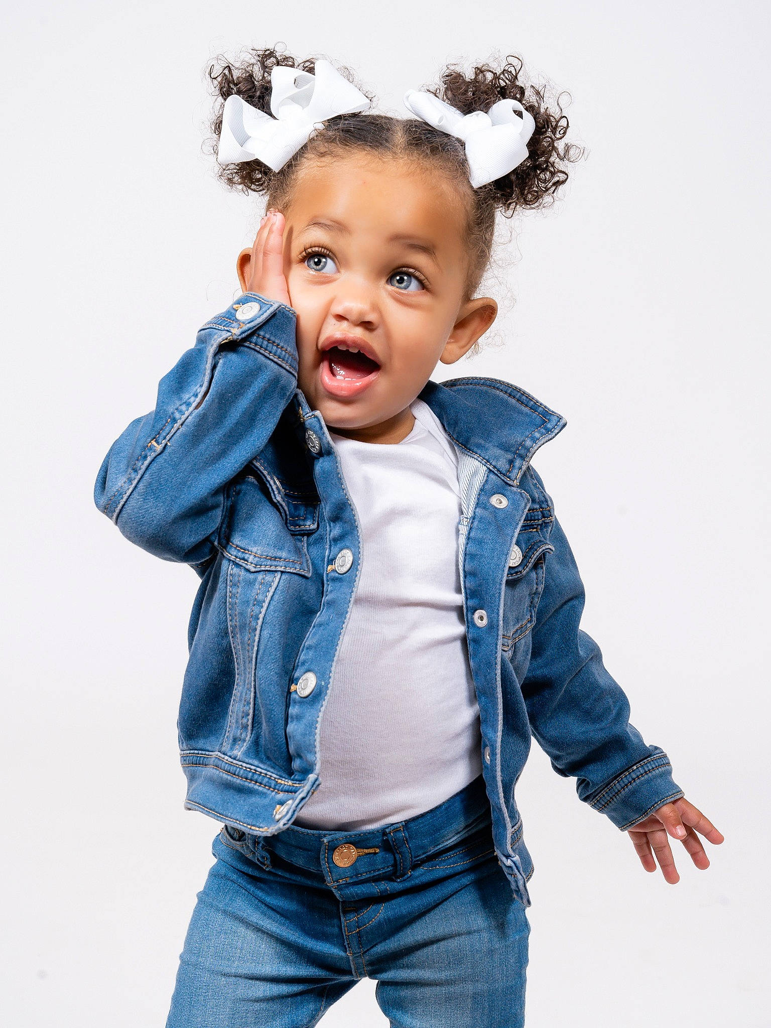Amarianna joined the competition — help win amazing prizes! baby, blue, cheek, child, child_model, cool, denim, happy, jacket, jeans, joint, outerwear, person, photo_shoot, photography, smile, standing, surprise, textile, toddler