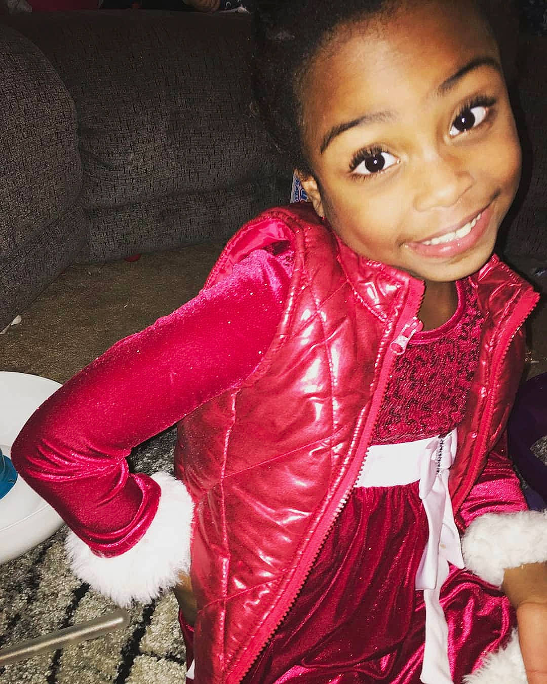 Kaliyah is registered to the contest to win money with this photo: black_hair, child, child_model, cool, jacket, joy, lady, lip, magenta, outerwear, person, pink, smile