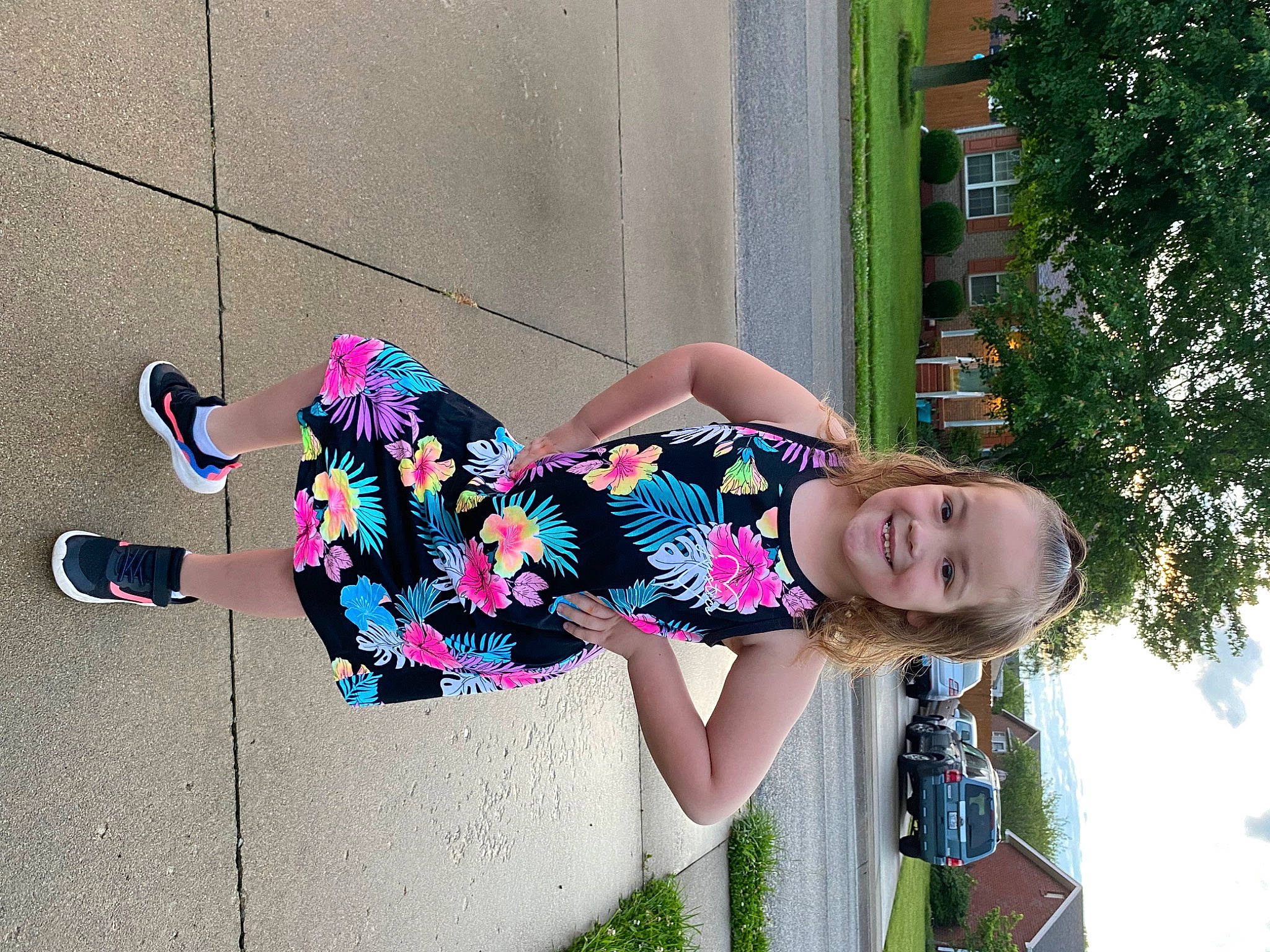 Cecelia joined the competition — help win amazing prizes! eyewear, fun, happy, human_leg, joy, leisure, magenta, pattern, people_in_nature, person, pink, plant, sidewalk, sky, smile, street_fashion, summer, thigh, toddler, tree