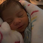 Amina is registered to the contest to win money with this photo: baby, sleeping, blanket, infant, soft, cozy, child, wrapped, peaceful, indoor, cute, face, newborn, comfort, hands, warm, resting, toddler, person, closed_eyes