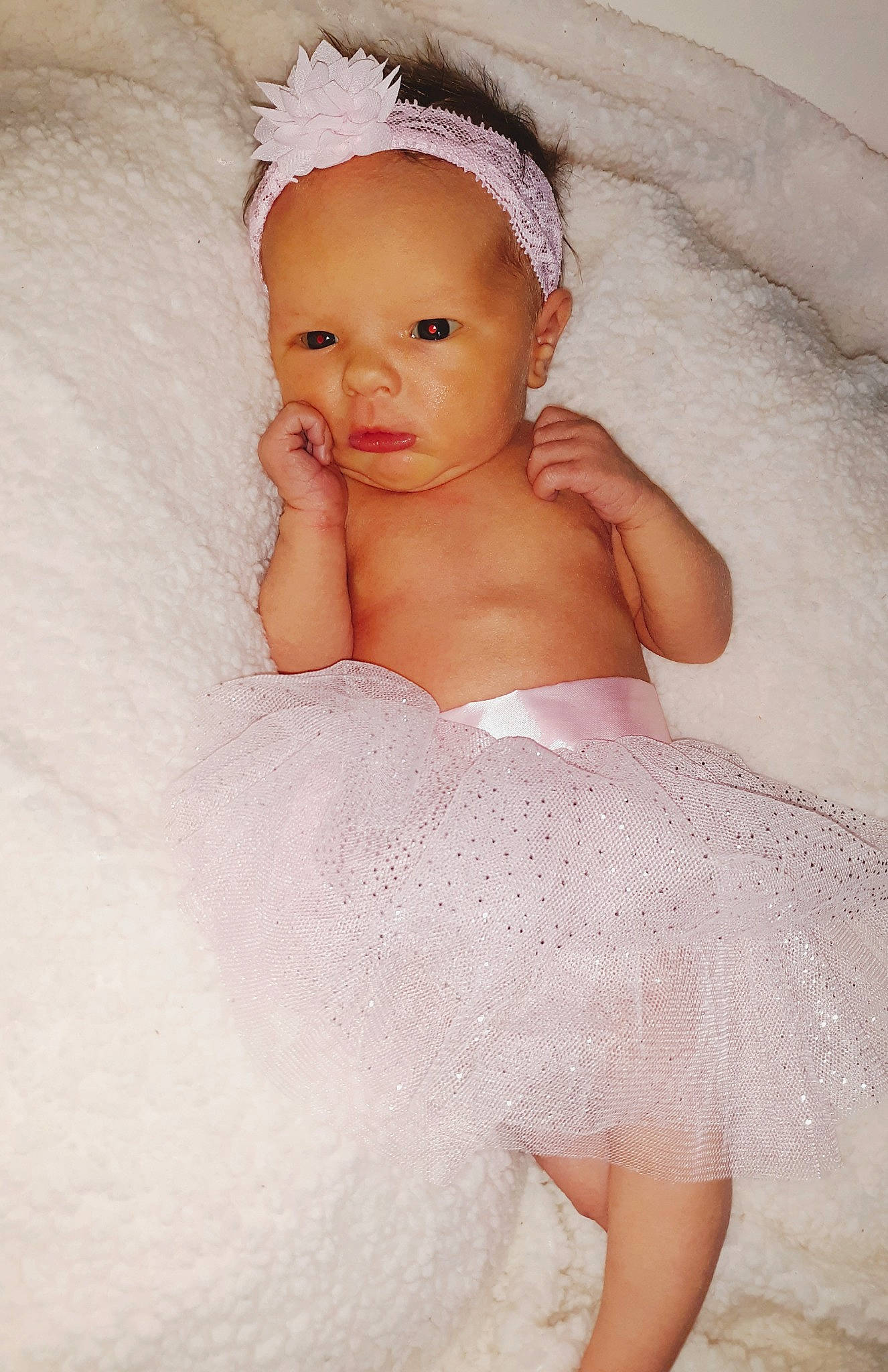Addisyn joined the competition — help win amazing prizes! baby, beauty, bridal_accessory, child, eye, face, hair_accessory, head, headgear, headpiece, iris, lip, person, photography, pink, product, skin, textile, toddler, trunk