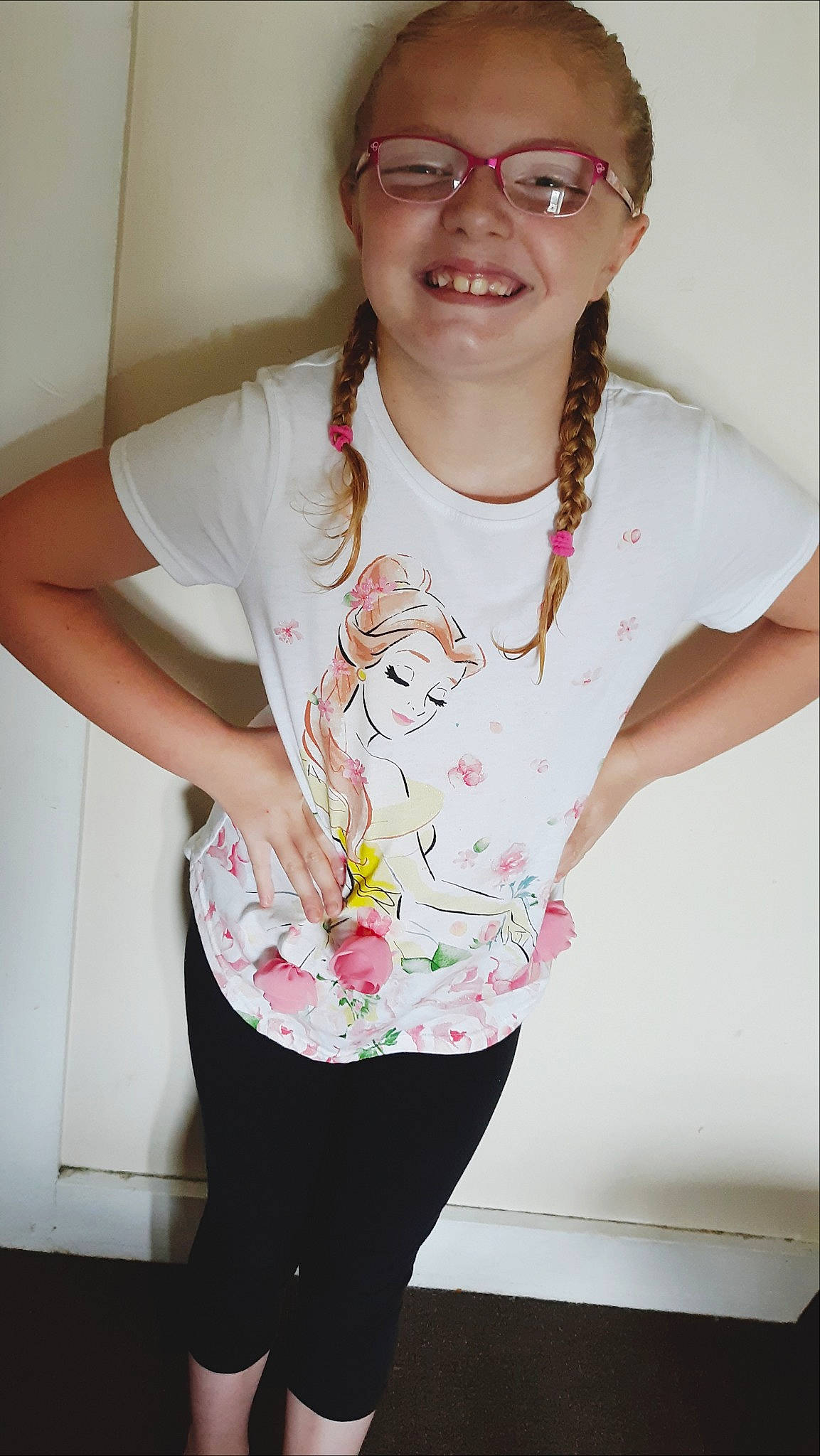 Jadyn joined the competition — help win amazing prizes! blouse, clothing, eyewear, fashion_accessory, glasses, joy, neck, outerwear, person, pink, scarf, shirt, sleeve, smile, t_shirt, top, vision_care