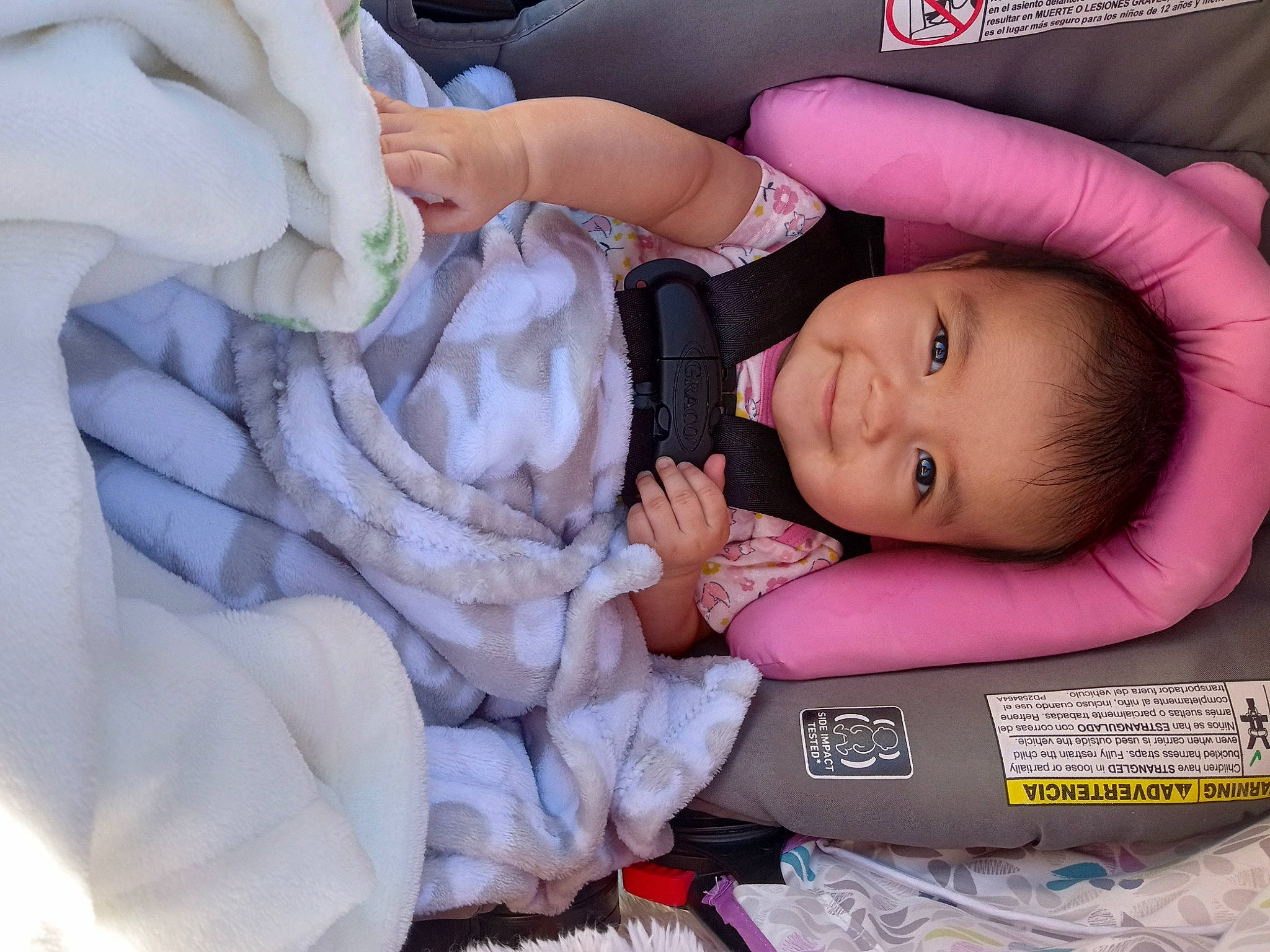 Hayley joined the competition — help win amazing prizes! baby, baby_products, baby_safety, baby_toddler_clothing, cheek, child, comfort, eyelash, finger, hand, happy, joy, linens, nail, person, pink, purple, skin, smile, textile