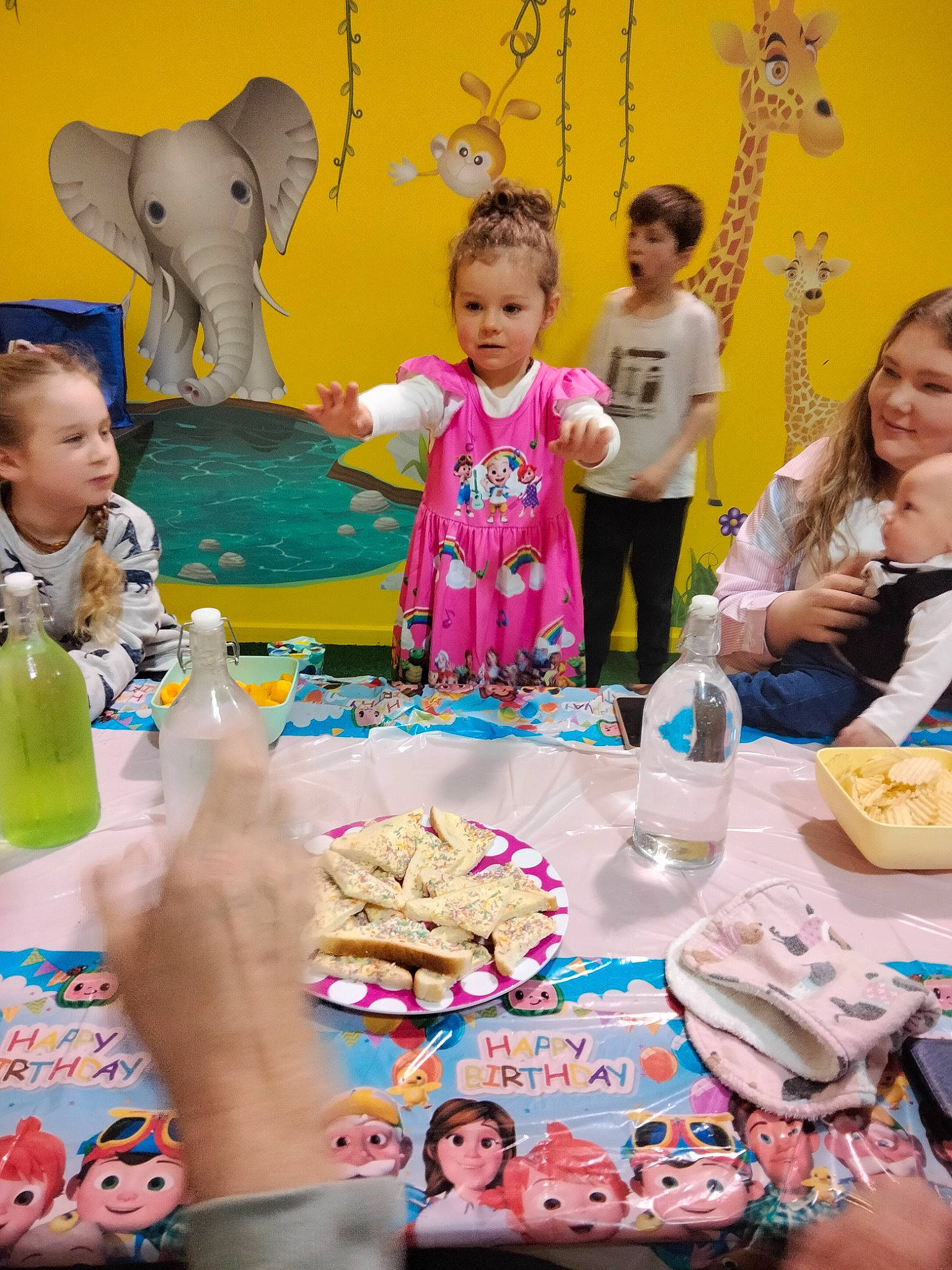 Lilly-anne is registered to the contest to win money with this photo: adaptation, birthday_party, cake_decorating, community, elephant, food, fun, happy, human, joy, leisure, party_supply, person, photograph, pink, sharing, summer, table, tableware, textile