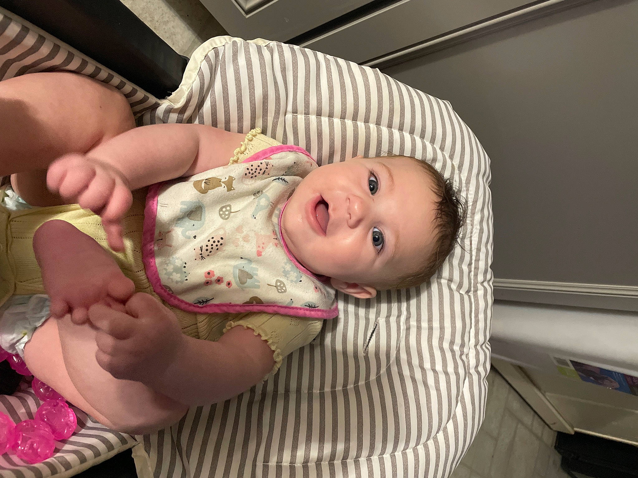 Kayla joined the competition — help win amazing prizes! baby, baby_laughing, baby_products, baby_safety, baby_toddler_clothing, cheek, child, comfort, eye, finger, hand, happy, hat, mouth, nail, person, pink, skin, smile, thumb