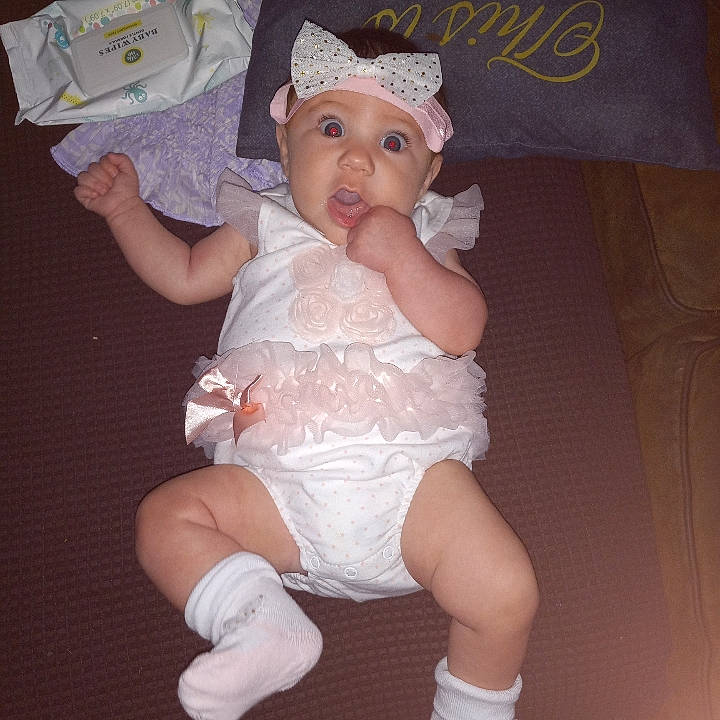 Kayla joined the competition — help win amazing prizes! abdomen, baby, baby_products, baby_toddler_clothing, cheek, chest, child, happy, headgear, headwear, human_leg, knee, lap, nail, person, pink, sleeve, surprise, thigh, thumb