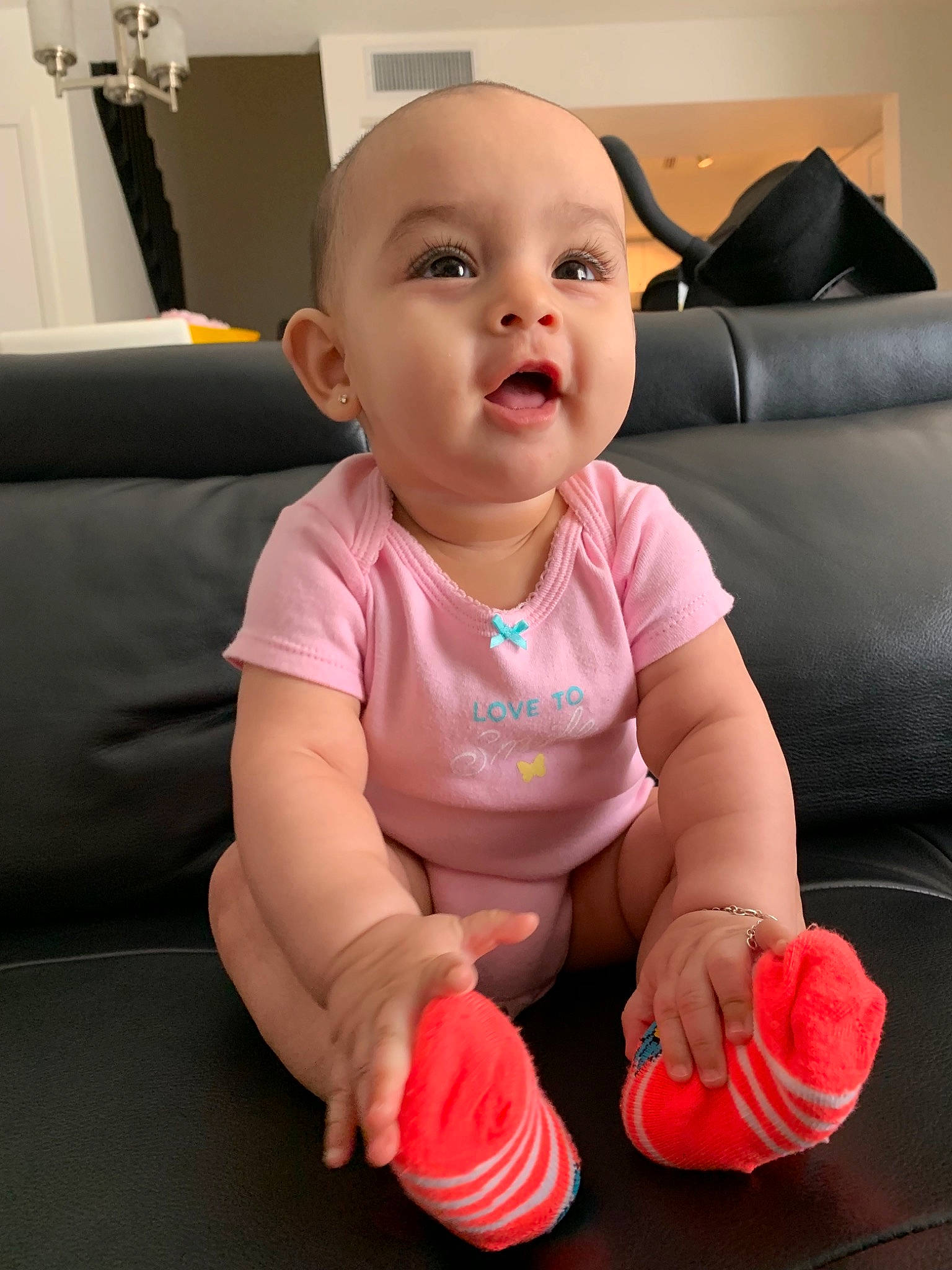 Mila Rose joined the competition — help win amazing prizes! arm, baby, beauty, cheek, child, face, finger, footwear, hand, head, leg, lip, mouth, person, pink, play, shoe, sitting, skin, toddler