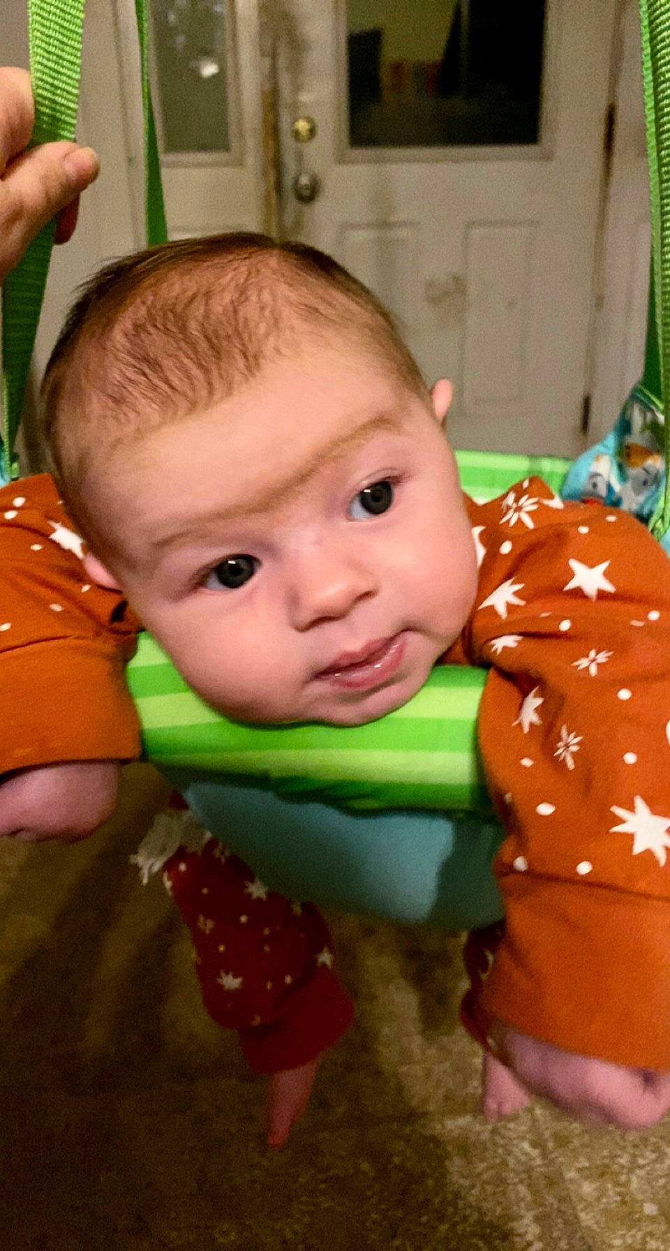 Oaklynn joined the competition — help win amazing prizes! baby, baby_toddler_clothing, cheek, child, chin, event, eyelash, facial_expression, fun, green, happy, holiday, human_body, nose, pattern, person, room, sitting, skin, sleeve