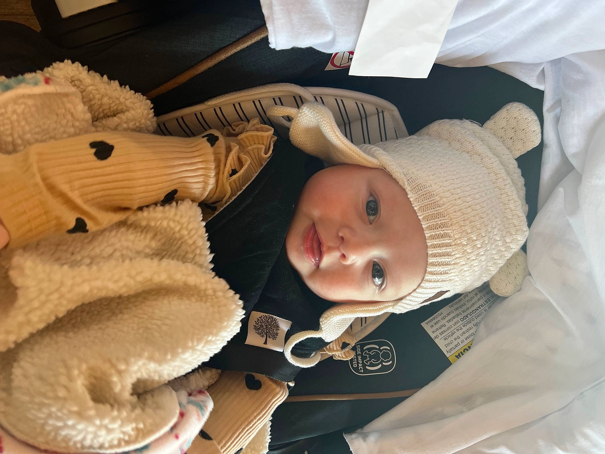 Jordyn joined the competition — help win amazing prizes! baby, baby_products, baby_safety, baby_sleeping, baby_toddler_clothing, cap, child, comfort, fashion_accessory, fur, hat, headgear, headwear, knit_cap, person, skin, stuffed_toy, textile, toddler, toy
