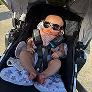 Elli joined the competition — help win amazing prizes! accessory, baby, baby_bib, baby_clothing, blanket, child, cute, footwear, infant, legs, outdoor, portrait, relaxing, safety_harness, seat, shade, stroller, summer, sunglasses, sunlight