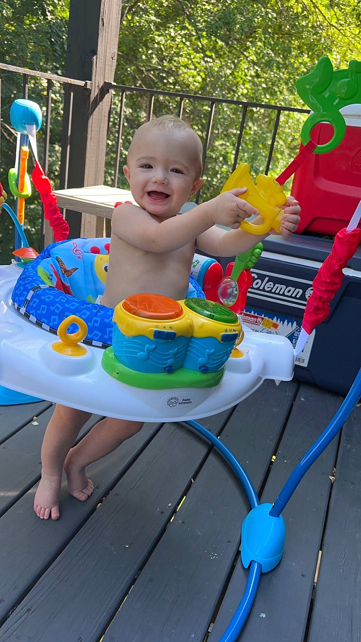 Kendall is registered to the contest to win money with this photo: baby, baby_products, baby_toddler_clothing, baby_toys, blue, chair, child, fun, happy, joy, leisure, outdoor_furniture, person, plastic, play, recreation, sitting, smile, toddler, toy