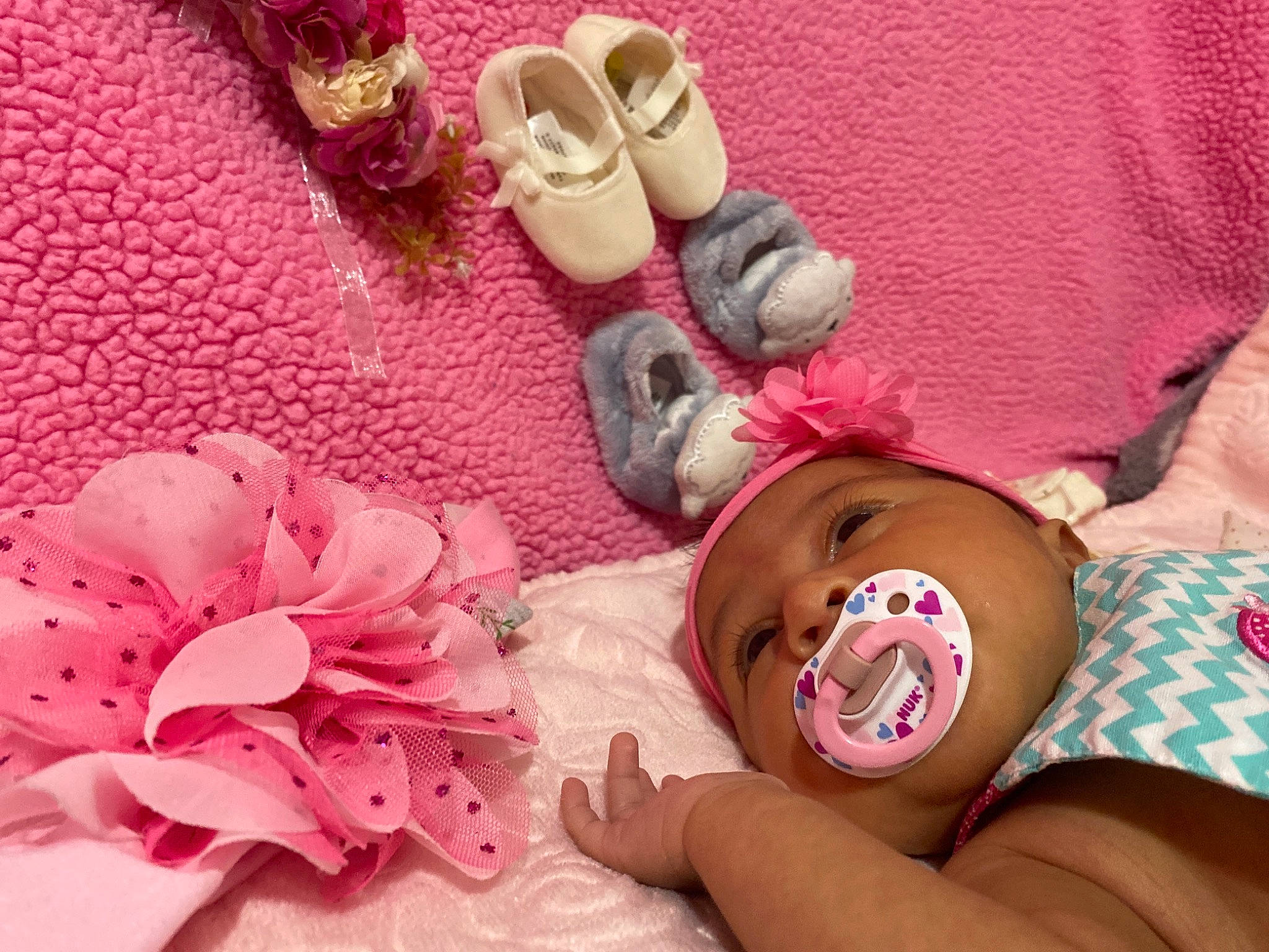 Haynett joined the competition — help win amazing prizes! artificial_flower, baby, baby_products, baby_toddler_clothing, comfort, cut_flowers, embellishment, floral_design, hair_accessory, linens, magenta, nail, peach, person, petal, pink, ribbon, toddler