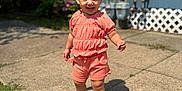Miiamour joined the competition — help win amazing prizes! toddler, child, smiling, standing, outdoor, concrete, sunlight, coral_clothing, shorts, top, sandals, happy, face, person, greenery, blue_wall, utility_meters, fence, shadow, daylight