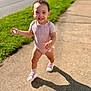 Miiamour is registered to the contest to win money with this photo: toddler, child, smiling, walking, sidewalk, sunlight, shadow, grass, outdoor, pink_onesie, sneakers, happy, cute, person, baby, summer, daylight, casual, park, playful