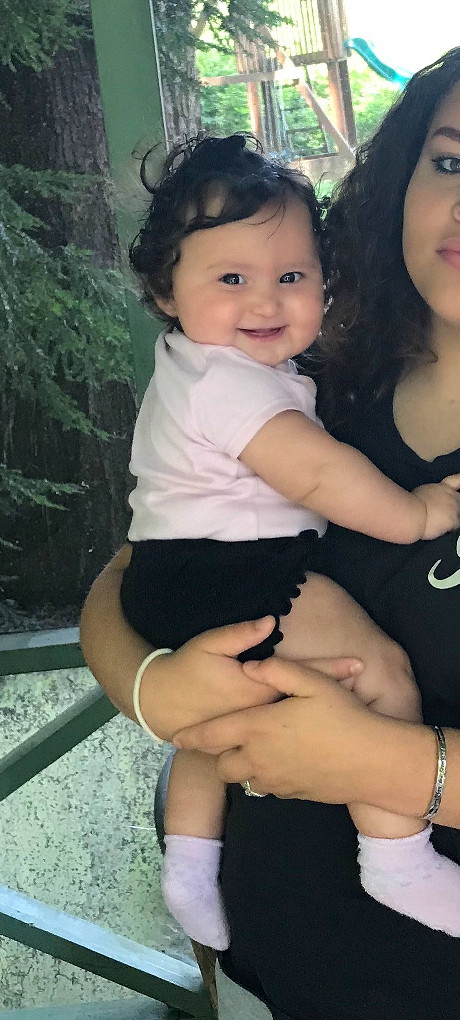 Alaya is registered to the contest to win money with this photo: arm, black_hair, cheek, child, daughter, joy, leg, mother, person, sitting, skin, smile, thigh, toddler, trunk