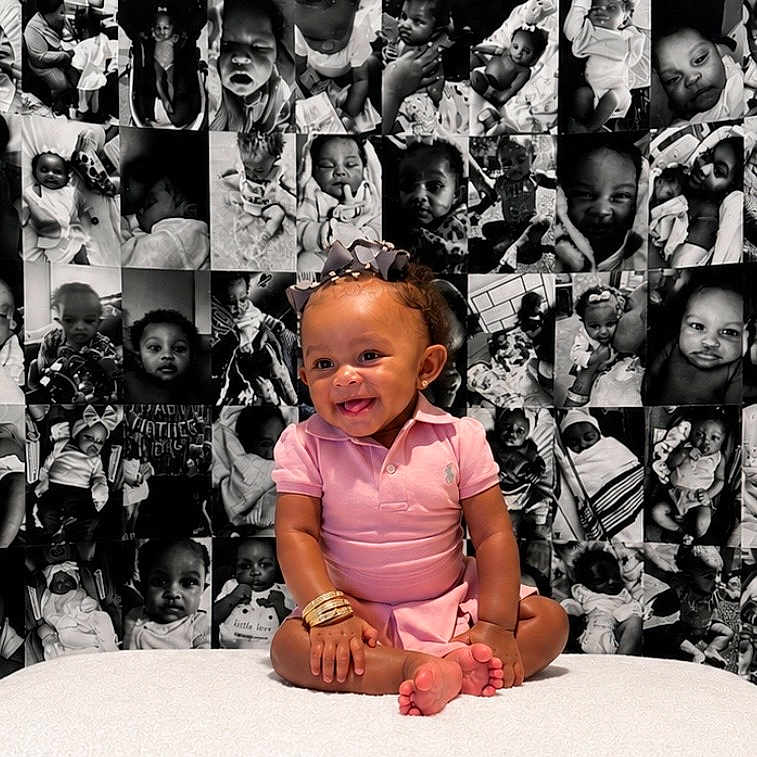 Noriyah joined the competition — help win amazing prizes! baby, background, black_and_white, child, collage, cute, decor, happy, indoor, infant, joyful, people, photography, pink_clothing, portrait, sitting, smiling, table, toddler, young_child