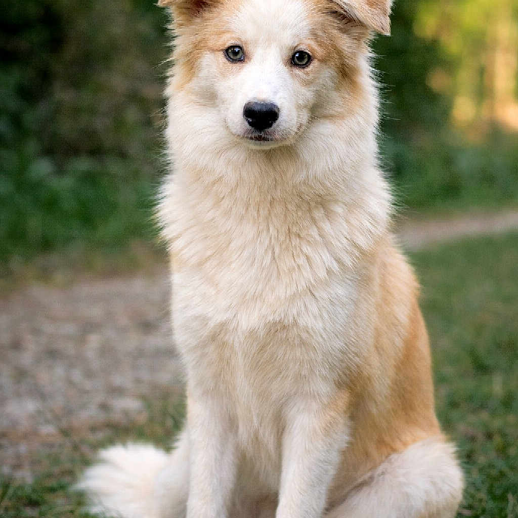 Thor participe au concours pour gagner de l'argent avec cette photo : puppy, dog, young_dog, sitting, outdoor, grass, path, forest, nature, fur, cute, animal, canine, pet, adorable, portrait, looking, ears, fluffy, young