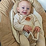 baby, infant, smile, happy, plush_chair, beige, soft_toy, baby_clothing, cozy, cute, child, indoor, portrait, face, head, hand, sitting, comfortable, baby_seat, light