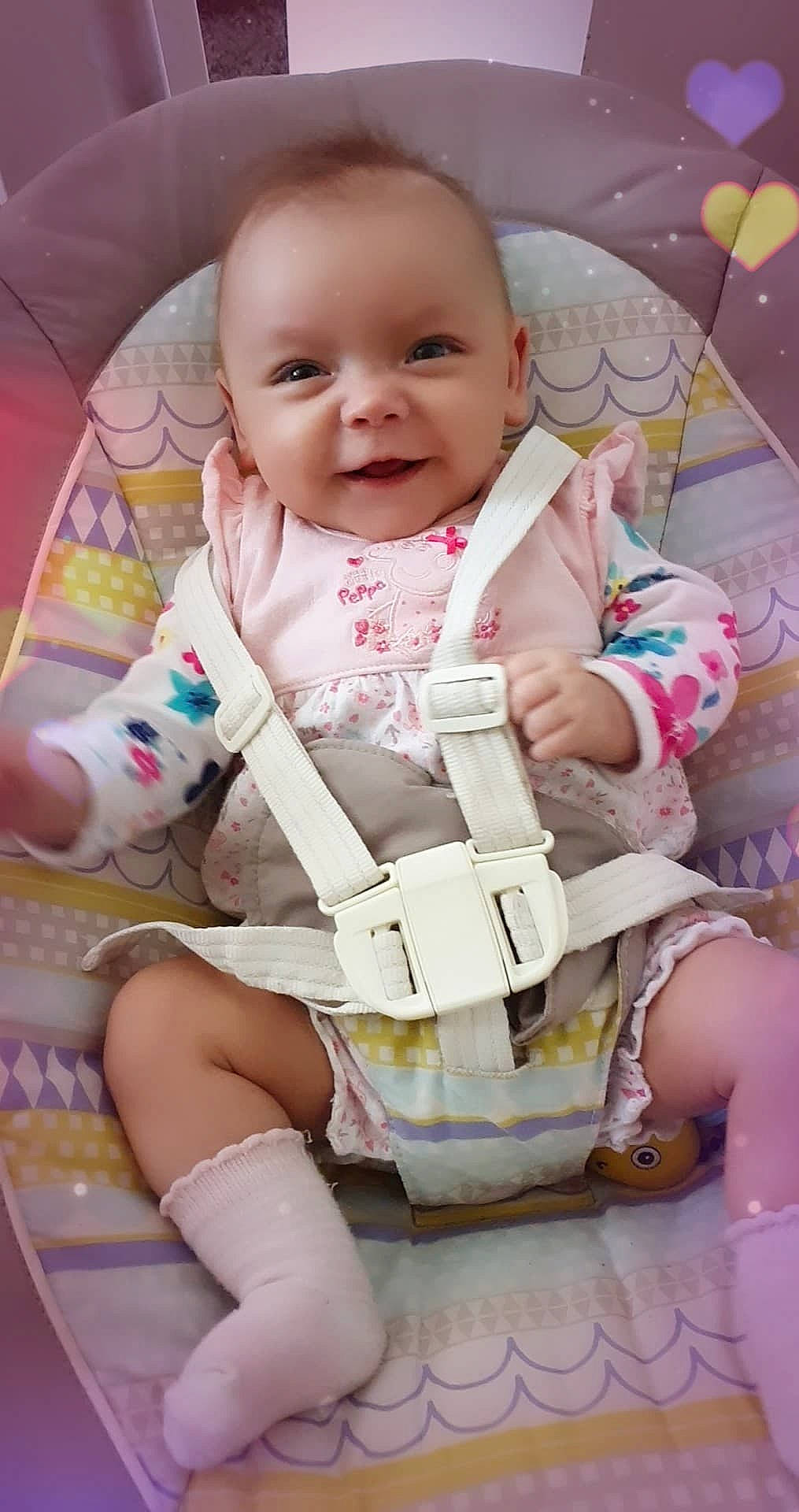 Mia joined the competition — help win amazing prizes! baby, baby_products, baby_safety, baby_toddler_clothing, baby_toys, cheek, child, eye, foot, joy, mouth, nose, peach, person, pink, product, skin, sock, toddler