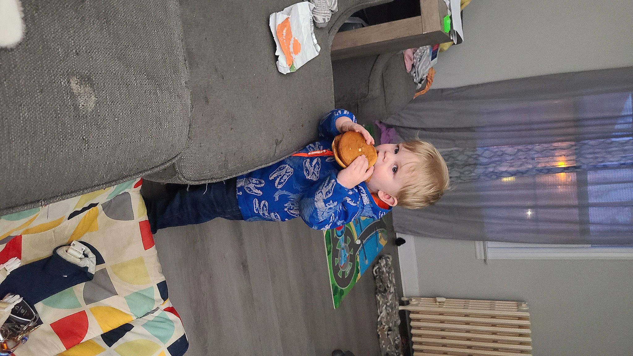 Layton is registered to the contest to win money with this photo: baby, baby_toddler_clothing, child, concrete, electric_blue, fun, hat, leisure, pattern, person, room, toddler