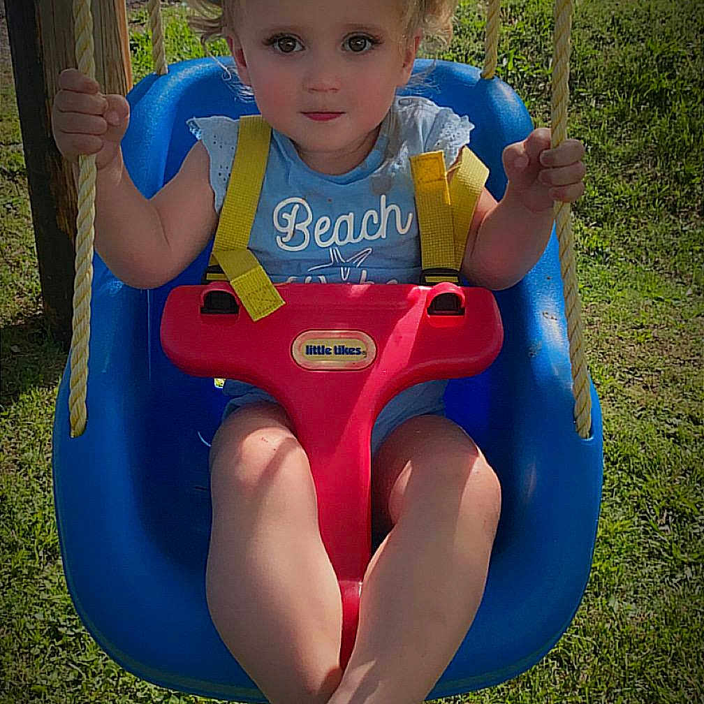 Rylyn joined the competition — help win amazing prizes! baby, backyard, face, grass, head, lawn, nature, outdoorplayarea, outdoors, park, person, photography, plant, playarea, portrait, sitting, summer, swing, toy, yard