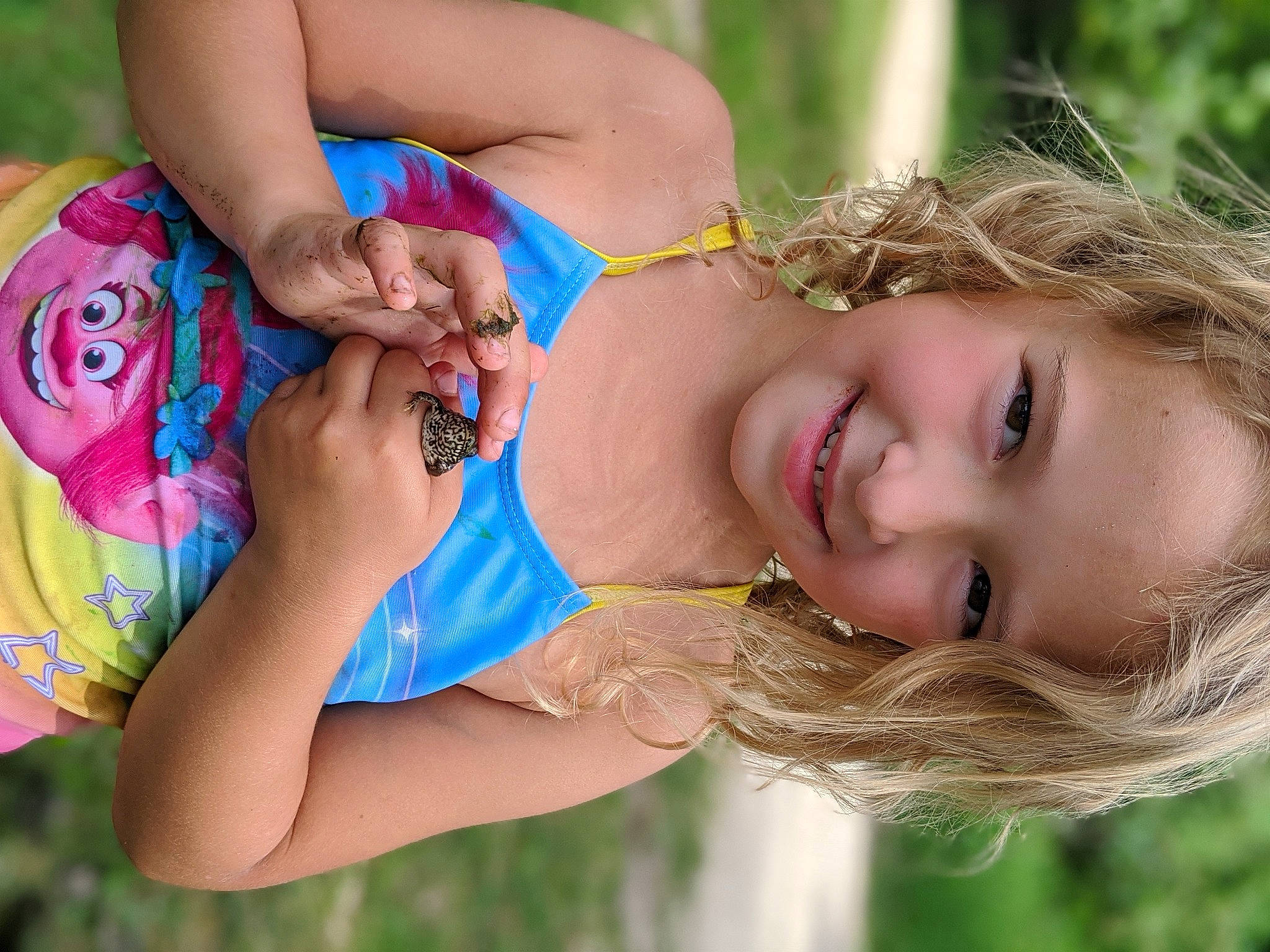 Annamarie joined the competition — help win amazing prizes! child, fun, grass, hand, joy, lip, mouth, nail, neck, person, summer