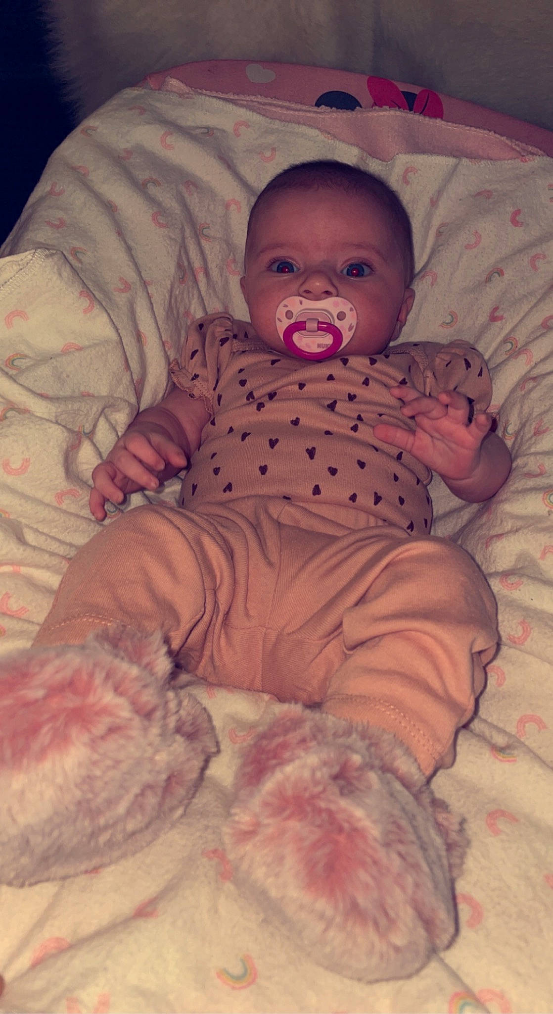 Evelynn joined the competition — help win amazing prizes! arm, baby, baby_toddler_clothing, cheek, child, comfort, eye, face, hand, head, human_body, iris, lip, mouth, nose, person, pink, skin, sleeve, textile