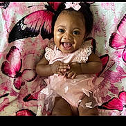 Azari joined the competition — help win amazing prizes! baby, blanket, butterfly, child, clothing, cute, dress, eyes, face, girl, hands, happy, indoor, infant, laying, pink, portrait, ribbon, smile, tulle